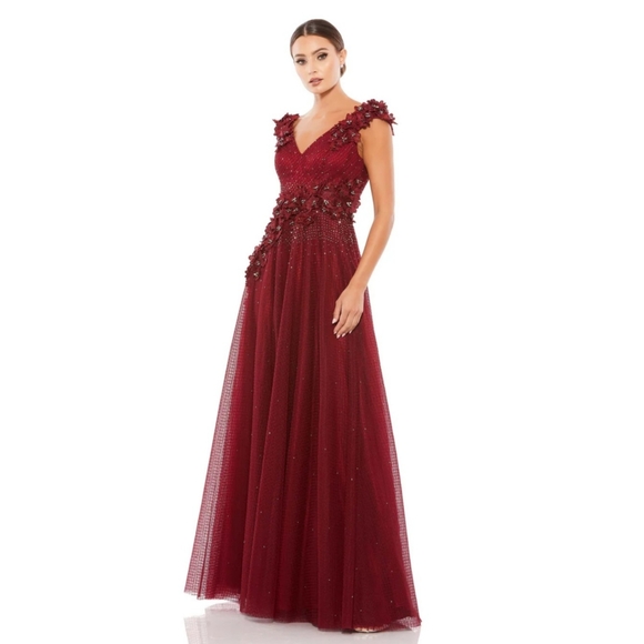 Mac Duggal Dresses & Skirts - Mac Duggal | Floral Applique A-line Evening Gown in Burgundy Style 11152 Size 12